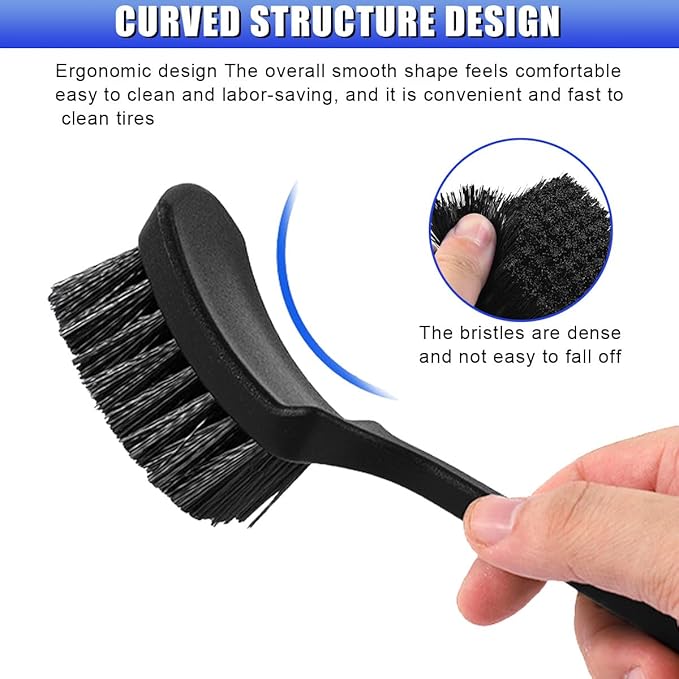 Car Wheel Brush, Stiff Bristle Short Handle Scrub Tire & Wheel Rim Brush, No-Scratch Carpet/Floor Mat Detailing Tool, Auto Interior and Exterior Cleaning Supply for Vehicle, Home (Black)