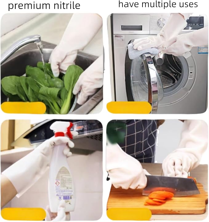 13 inch Nitrile Rubber Dishwashing Gloves 2 Pairs Waterproof, Reusable, Suitable Home Cleaning, Bathroom, Kitchen