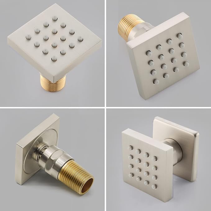 HOMEDEC Shower Jet Body Massage Wall Side Sprayer Square Brass Showerhead Can Swivel, 2x2inch Brushed Nickel, 4pc
