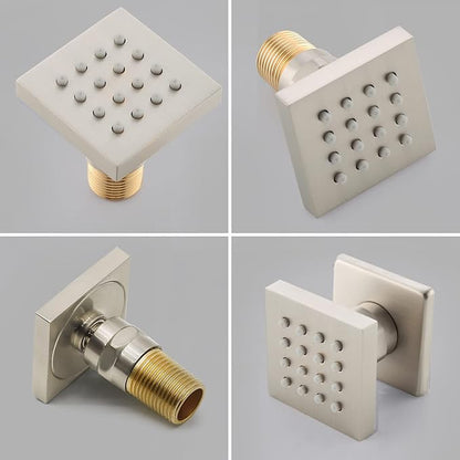HOMEDEC Brushed Nickel Square Brass Shower Body Sprayer Wall Jet, Valve Needed (6pcs, 2x2inch)