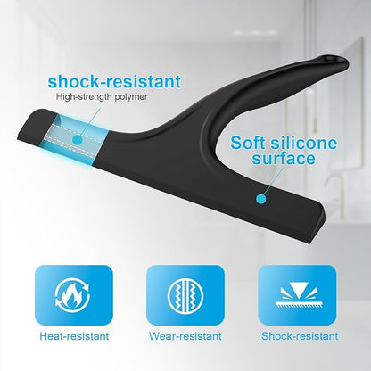 Silicone Shower Squeegee for Bathroom Glass Doors, with Hanging Hole for Easy Storage, Removes Water Spots from Windows, Mirrors, Tiles & Kitchen Surfaces-Black, 10 Inch