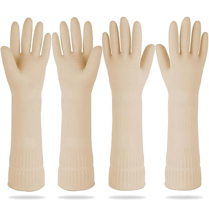 Mamison 2 Pairs Reusable Waterproof Household Dishwashing Cleaning Rubber Gloves, Non-Slip Kitchen Glove (Ivory, Large (Pack of 2))