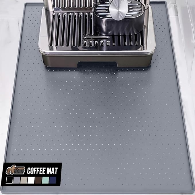 GORILLA GRIP Silicone Coffee Mat, 18x28, Espresso Machine Bar Accessories, Keep Kitchen Counters Clean, Stays in Place, Waterproof and Heat Resistant Dish Drying Mats, Home Decor Essentials, Gray