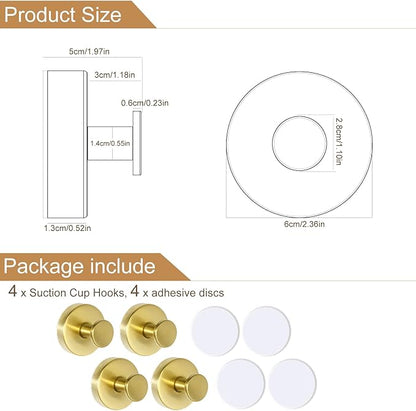 ZESLMG Gold Suction Cup Hooks for Glass Window, Shower Hook for Inside Shower, Removable Towel Hooks for Bathroom Kitchen Wall Glass Door, Wreaths Loofah Suction Hook for Hanging, 4 Pack