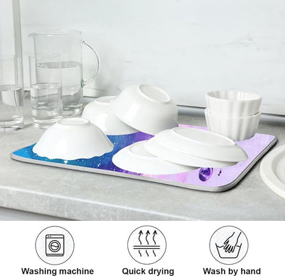 Super Absorbent Dish Drying Mat, Microfiber Fast-Drying Dish Mat, 16" x 18", Kitchen Dish Drying Pad, Abstract Purple Blue Marble