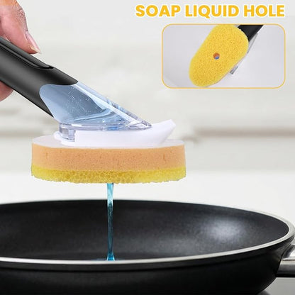 Soap Dispensing Replacement Dish Brush Storage Set with 10 PCS Sponge Refills & Holder - RIMAY Dispenser Scrub Cleaning Scrubber Kitchen Dishwashing Dish Wand Handle for Dishes/Pans/Pots/Sink(Yellow)