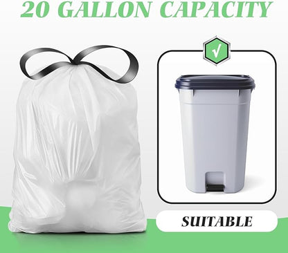 20 Gallon Large Drawstring Trash Bags 120 Counts, Fit 20-21 Gal Trash Can, Heavy Duty Tall Kitchen Garbage Liners, Large Trash Bags Size Chart for Home/Office, Outdoor Lawn & Leaf Bags, White