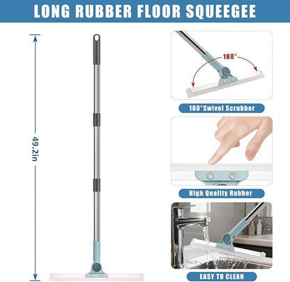 Flat Mop and Bucket Set with Floor Squeegee, Heavy Duty Scrub Brush, 2 Washable Reusable Microfiber Pads, for Tile Hardwood, Wall Cleaning, Home Indoor or Outdoor Cleaning (White-Gray)