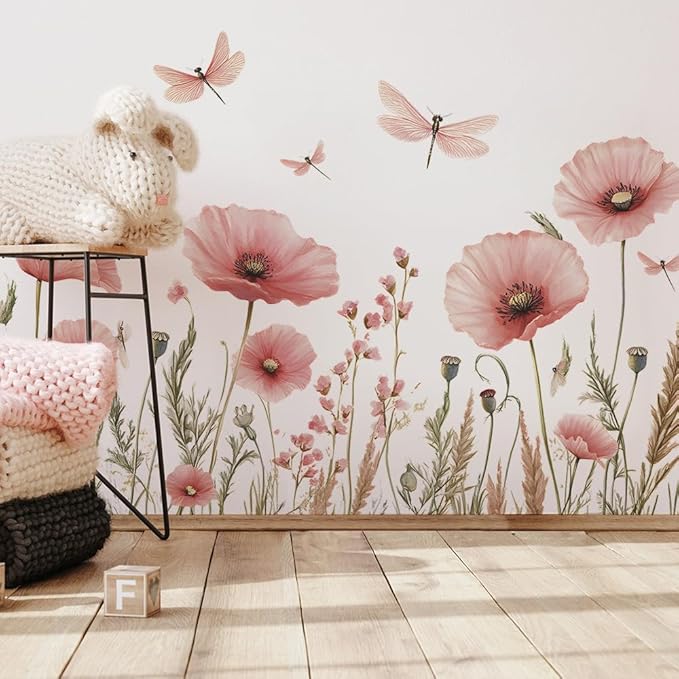 3D Wall Stickers Pink Floral Wall Art Decal Decor for Bedroom Living Room Offices Home Decoration