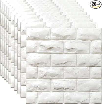 YU LI 3DH 3D Wall Panels Peel and Stick 20PCS White Foam Brick Wallpaper for Bedroom Faux Stone Wall Panel Self-Adhesive Wallpaper (White 20PCS)…