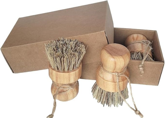 Dish Brush Kitchen Dish Scrub Brush for Dishes Bamboo Dish Brushe,Round Mini Cleaning Brush Dish Scrubbers Palm Scrub Brush Sink Scrub Brush,Washing Dishes,Vegetable,Pans, Set of 3