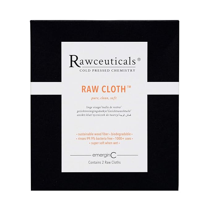 emerginC Rawceuticals Raw Cloth - Reusable Facial Cloth - Eco-Friendly Face Wipe (2 Cloths)
