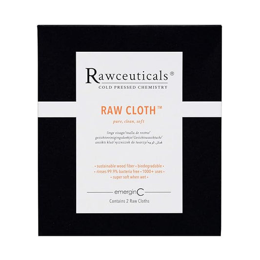 emerginC Rawceuticals Raw Cloth - Reusable Facial Cloth - Eco-Friendly Face Wipe (2 Cloths)