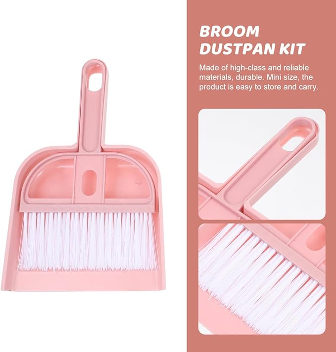 Mini Broom and Dustpan Set 6 Pack Compact Desktop Cleaning Tools with Ergonomic Handle for Household and Small Pet Cleanup