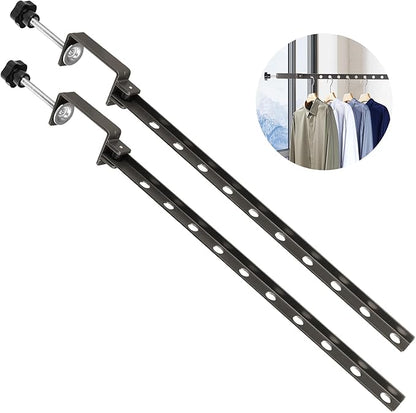 Clamp-on Clothes Drying Rack, No-Drill Foldable Laundry Drying Rack Clothing Wall Mounted, Indoor Outdoor Strong Load-Bearing Steel Laundry Hanger Dryer Rack for Balcony Window, 2 Pack