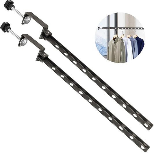Clamp-on Clothes Drying Rack, No-Drill Foldable Laundry Drying Rack Clothing Wall Mounted, Indoor Outdoor Strong Load-Bearing Steel Laundry Hanger Dryer Rack for Balcony Window, 2 Pack