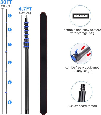 36 Foot High Ceiling Duster Kits with 4.7-30 FT Carbon Fiber Extension Pole, Feather Duster, Cobweb Duster, Ceiling Fan Duster, Window Squeegee & Cleaner with Pole 30 Ft