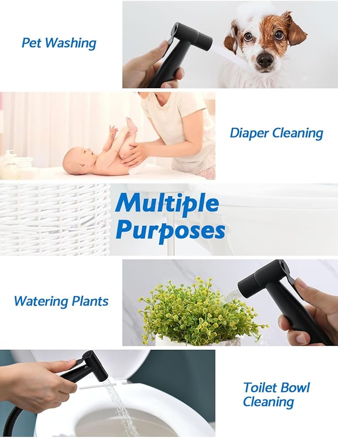 Black Handheld Bidet Sprayer for Toilet, Jet Sprayer for Toilet Muslim Shower, Adjustable Cloth Diaper Sprayer Bidets Attachment for Toilet, Bidet Hose for Feminine Wash，Matte Black
