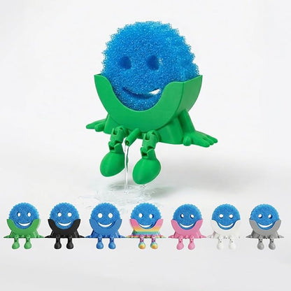 Creative Hanging Sponge Holder with Drainage/Traceless Glue, 3D Printing Countertop Funny Sponge Holders for Kitchen Sink, Keeps Your Sponge Dry & Smiling, for Scrub Daddy Holder (1, Green)