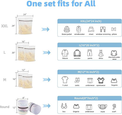 GOGOODA Mesh Laundry Bags for Delicates Durable Protective Wash Bags Travel Storage Bags for Intimates Lingerie, 7PCS （1XXL,2L,2M,2 Bra Bags）