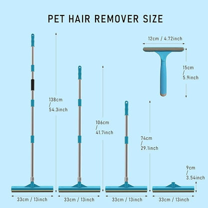 Upgraded Carpet Rake for Pet Hair Removal,2PCS Reusable Pet Hair Remover with 56” Adjustable Long Handle, 3 in 1 Rubber Broom and Carpet Brush Scraper for Rugs, Mats, Couch, Furniture