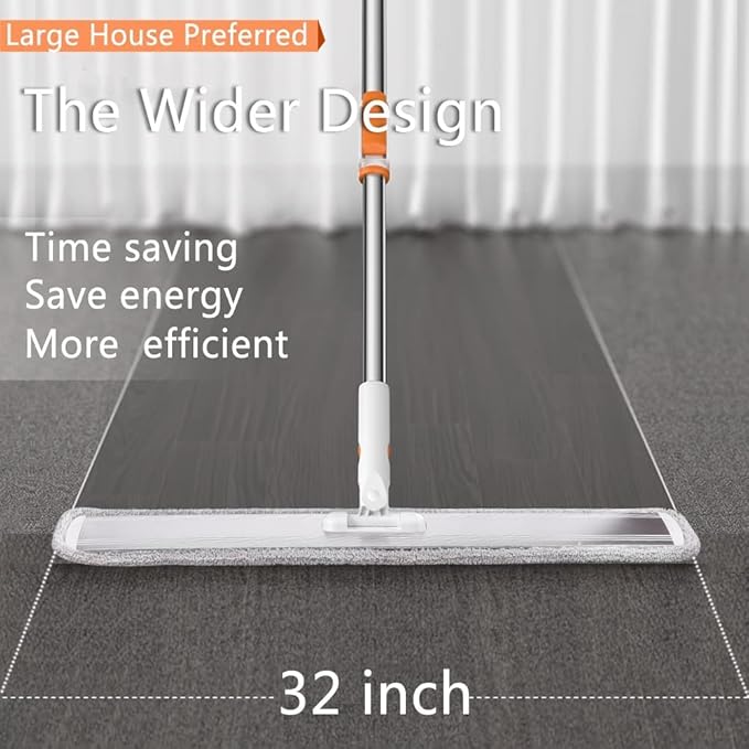 Mop Pads 32 inch Replacement 6 Pack Replacement Refills Washable Microfiber Pads Commercial Reusable Refill Fit for Most Flat Mop Frame
