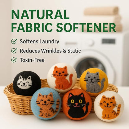 Laundry Wool Dryer Balls | Natural Fabric Softener – Reusable, Eco-Friendly, Reduces Drying Time – Wool Balls Replaces Dryer Sheets - 6 XL Pack - Laundry Balls for Dryer