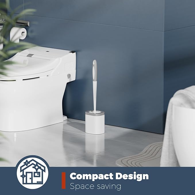 Holaloha Toilet Brush and Holder Set with Crevice Brush for Toilet Bowl and Bathroom Cleaning, White