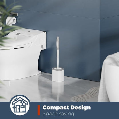 Holaloha Toilet Brush and Holder Set with Crevice Brush for Toilet Bowl and Bathroom Cleaning, White