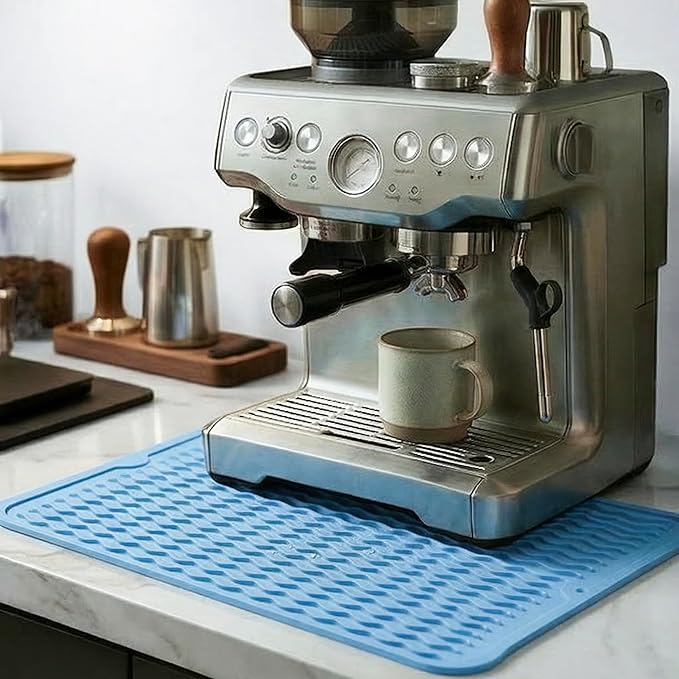 MicoYang Silicone Dish Drying Mat for Multiple Usage,Easy clean,Eco-friendly,Heat-resistant Silicone Mat for Kitchen Counter or Sink,Refrigerator or drawer liner Light Blue L 16 inches x 12 inches