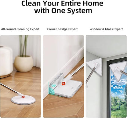 3-in-1 Precision Spin Mop & Bucket System, 71” Extra-Long Handle, Clean-Water Separation, 3 Specialized Heads for Baseboards & Corners, Compact for Hardwood & Micro-Porous Floors