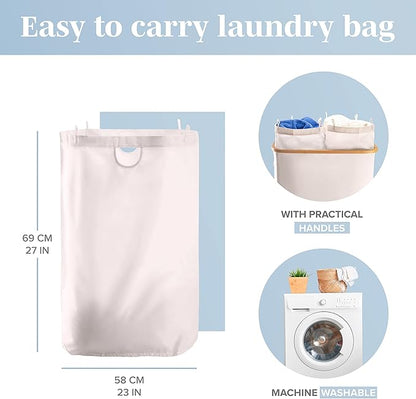 LONBET Laundry Basket with Lid, Made from Breathable Fabric | Aesthetic Clothes Hampers for Laundry with Side Handles & Sturdy Bamboo Frame (40 Gallons - Double, Beige)