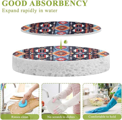 Aztec Kitchen Scrub Sponges, Pop-up Kitchen Cleaning Sponges Reusable Dish Washing Sponges for Bathroom Household Cleaning 3 Pack - Non Scratch Scrubber