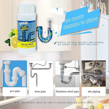 Powerful Fast-Acting Drain Cleaner Powder – Sink and Drain Clog Remover for Kitchen & Toilet Pipes – Deep Cleaning Formula, Fast Foaming, Heavy-Duty Clog Remover