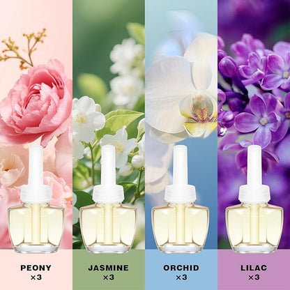 Plug Ins Refills Air Freshener, Peony, Jasmine, Orchid, Lilac, for Home and Bathroom 7.92 Fl Oz 12 Count, Compatible with Air Wick & Glade,Not Include Glade Plus