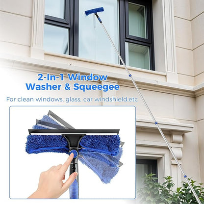 wlich 26ft High Reach Duster Kit, Aluminum 5-20ft Fan & Window Cleaner Set, Versatile Dusting Set with 5 Replaceable Heads for Cleaning Fans, Windows, and Hard-to-Reach Areas Outdoors Without Ladder
