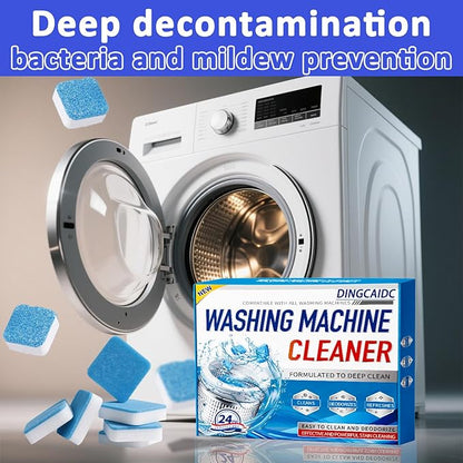 Washing Machine Cleaner Effervescent Tablets - 24 Pieces, Deep Cleaning Formula, Removes Grime & Odors, Deodorizes & Refreshes HE Top/Front Load Washers