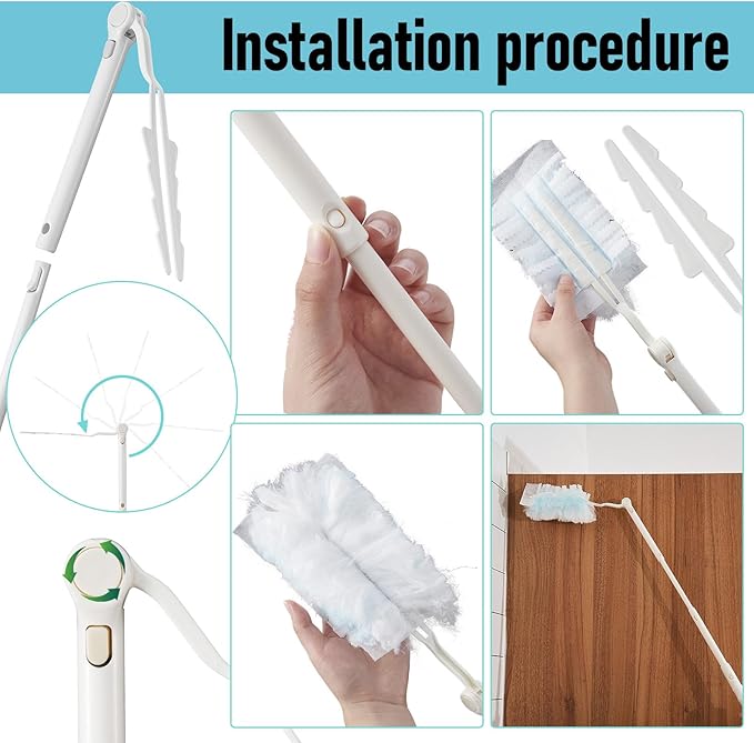 Colingmill 4 Pcs 3 ft Replacement Handles Compatible with Duster Refills, Extendable Long Extended Handle Only, Adjustable Length for Ceiling Fans, Blinds, Shelves, Windows (White)