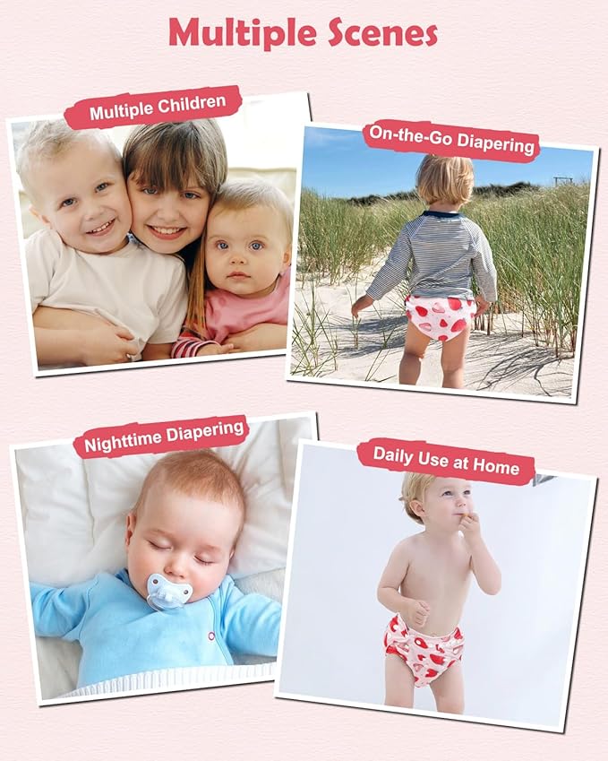 Babygoal Baby Cloth Diaper 6 Pack with 6pcs Inserts and Wet Bag for Fitted Diapers and Prefolds, Adjustable and Reusable Covers for Toddler Boys and Girls