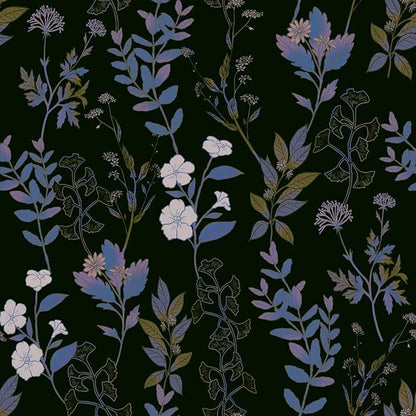 Fvlow Black Blue Floral Wallpaper Peel and Stick Boho Blue Purple Leaf Contact Paper 17.4" X 118" Vintage Wallpaper Waterproof Self-Adhesive Dark Wall Covering for Bedroom Countertop Desk Cabinets