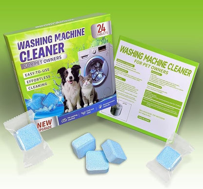 Washing Machine Cleaner Tablets - Deep Cleans & Descaler for Front Load and Top Load Washers, HE Compatible, 24 Pack Formulated for Pet Owners