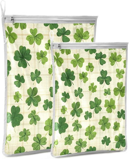Mesh Laundry Bags Lingerie Bags for Washing Delicates 2 PCS Durable Wash Bag with Zipper Small and Medium Washable Beige Checkered Clovers