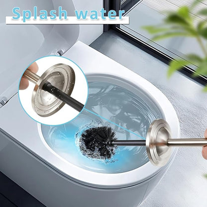Brushed Nickel Toilet Brush and Holder Set,304 Stainless Steel Toilet Bowl Brush and Holder for Bathroom,Silver Heavy Duty Toilet Brush,Durable Scrubbing Bristles,Splash Resistant,Long Handle