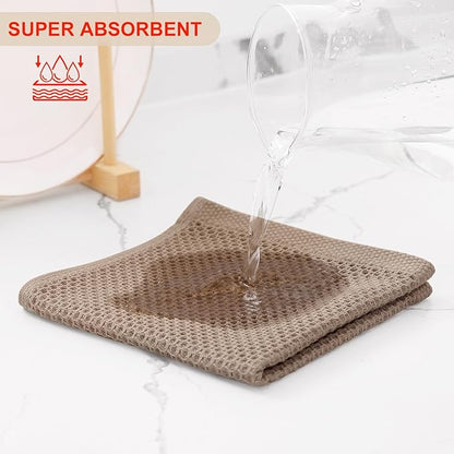 Kitinjoy 100% Cotton Kitchen Dish Cloths (12 X 12 Inches, Tan), 8 Pack Waffle Weave Ultra Soft Absorbent Dish Towels for Drying Dishes Quick Drying Kitchen Towels Dish Rags