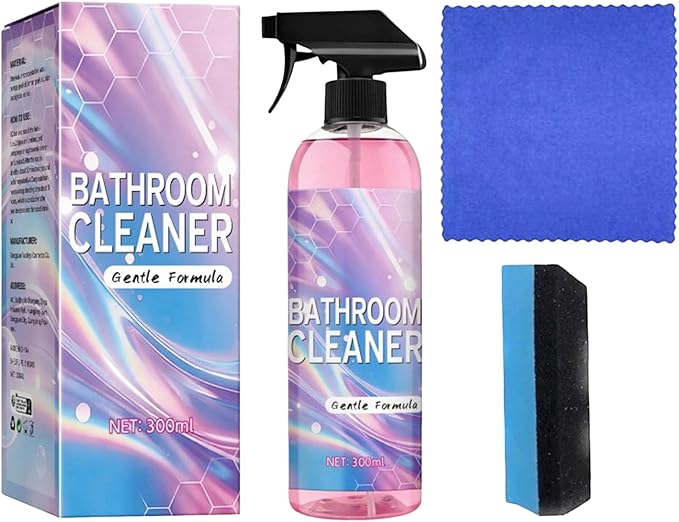 Bathroom Cleaner Gentle Formula Spray, 300ml with Cleaning Cloth and Sponge, Pink Liquid