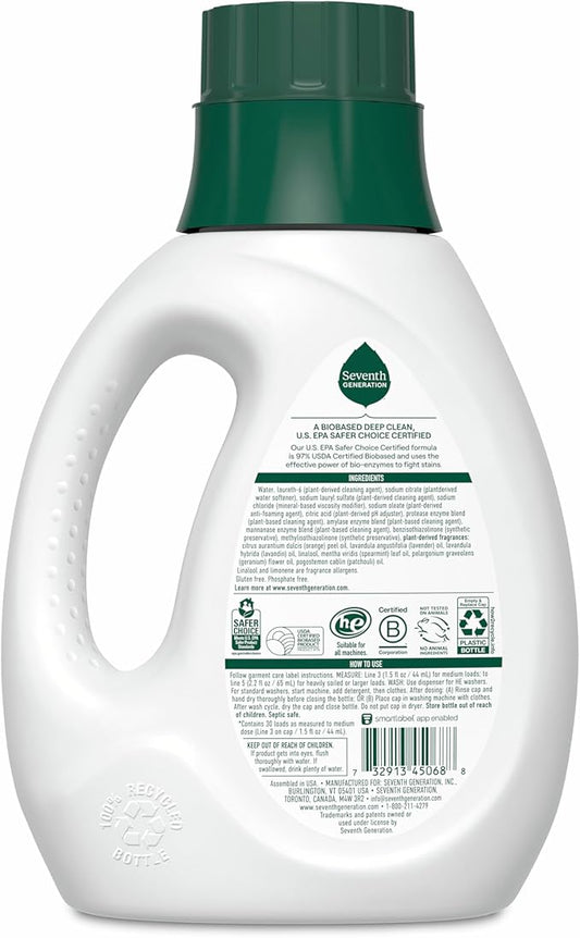 Seventh Generation Liquid Laundry Detergent, Fresh Lavender Scent, 30 Loads, Fights Stains, 45 Fl Oz