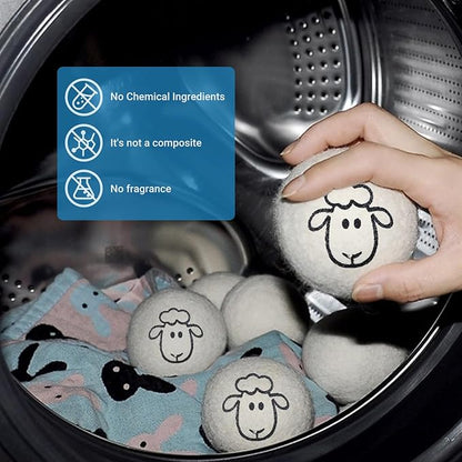 Wool Dryer Balls 6-Pack,Premium New Zealand Dryer Balls Laundry Reusable,100% Wool, Hand-Felted,Natural Fabric Softener, Reduces Clothing Wrinkles & Static Reduction,and Saves Drying Time