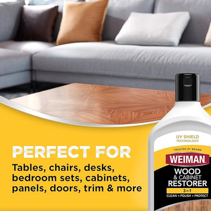 Weiman Wood Restore and Repair Kit, Wood Floor Scratch Repair, Furniture Markers Touch Up, Cabinet Cleaner, Removes Dirt & Reduces Scratches, Safe for Table, Desk, & Chair, UV Shield Technology