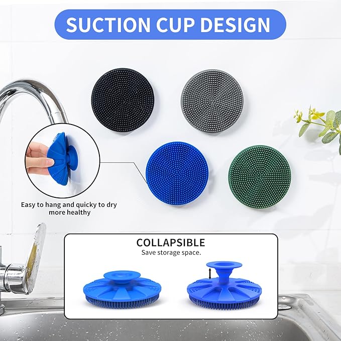 Silicone Sponge, BEAUTAIL Non-Scratch Scrub Sponges for Washing Dishes, Kitchen Fruit Vegetable Cleaning Brush, Long Lasting and Reusable Dishwashing Scrubber, Suction Up Hang Designed, 1 Pack, Blue