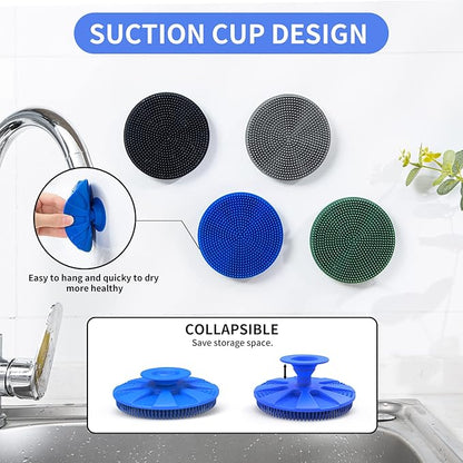 Silicone Sponge, BEAUTAIL Non-Scratch Scrub Sponges for Washing Dishes, Kitchen Fruit Vegetable Cleaning Brush, Long Lasting and Reusable Dishwashing Scrubber, Suction Up Hang Designed, 1 Pack, Blue